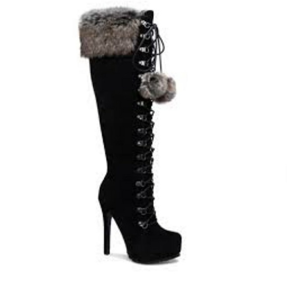 Priscilla of Boston Shoes - Priscilla Faux-fur Pom Pom Boot